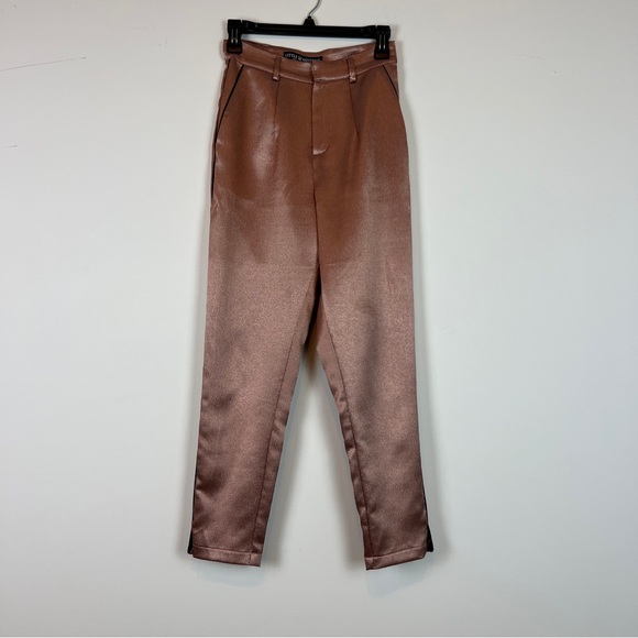 ASOS Little Mistress Satin Blazer Cigarette Pants Contrast Black Piping Copper - Picture 13 of 16